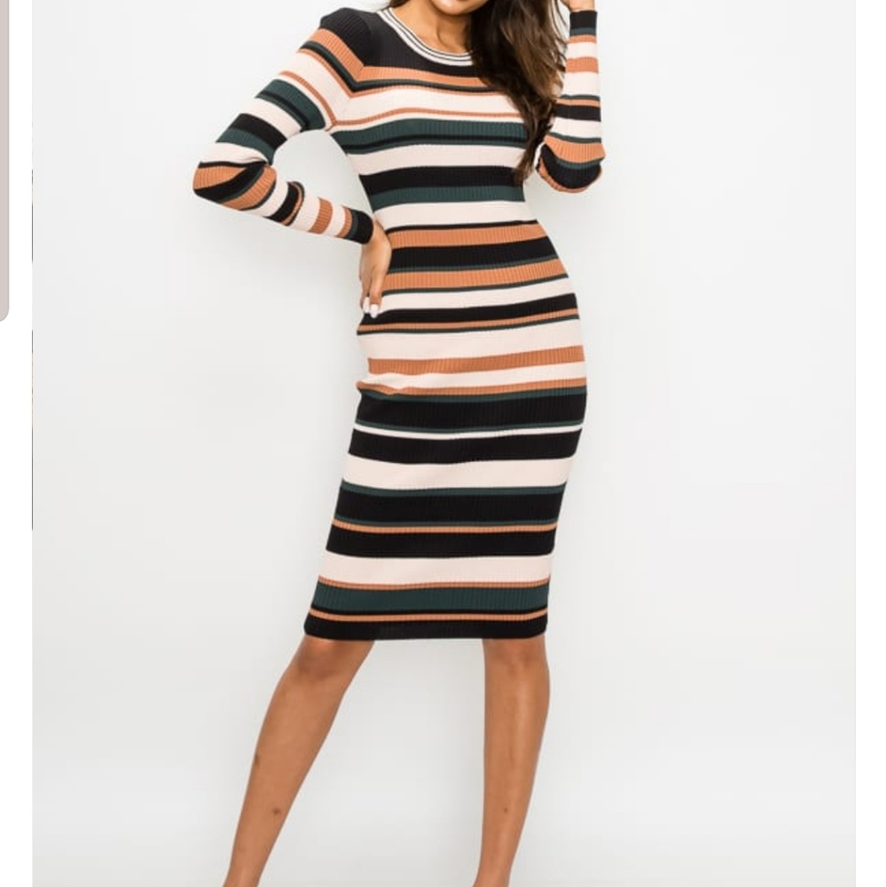 MULTI STRIPED RIB KNIT DRESS